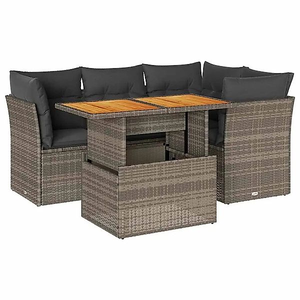 vidaXL 5-Tlg Garten-Sofagarnitur mit Kissen Grau Poly Rattan 3326923 günstig online kaufen