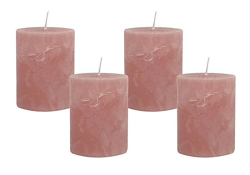 4 Rustic Stumpenkerzen Premium Kerze Rosenholz Rosa 6x8cm - 28 Std Brenndau günstig online kaufen
