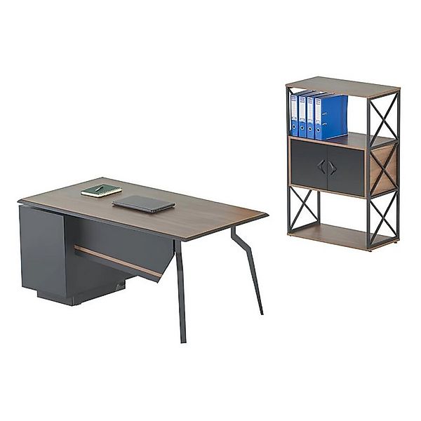 JVmoebel Aktenschrank Arbeitszimmer Braun-Graue Büro Möbel Holz Schreibtisc günstig online kaufen