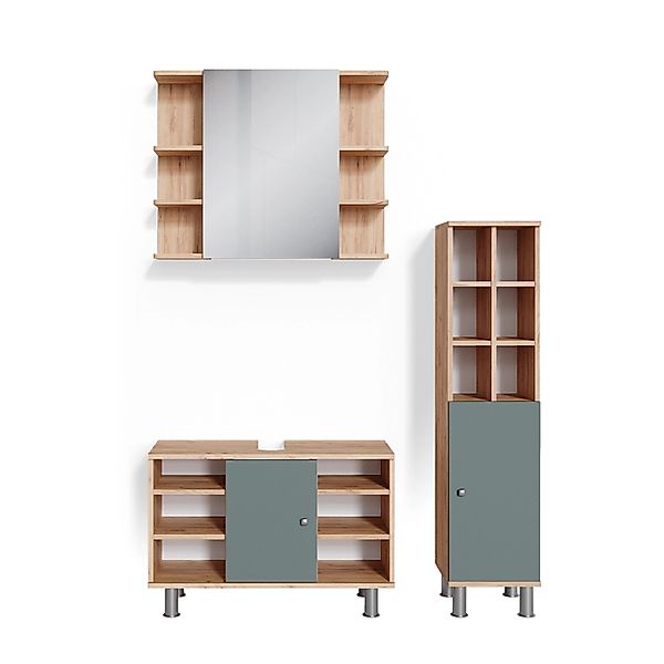Vicco Badmöbel-Set Fynn Grün/Goldkraft Eiche 3 Teile mit Midischrank Tür Gr günstig online kaufen