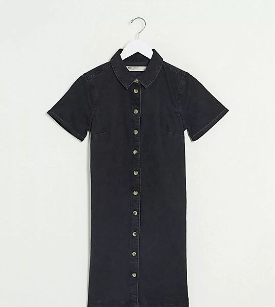 ASOS DESIGN Tall – Hemdkleid aus weichem Denim in verwaschenem Schwarz günstig online kaufen