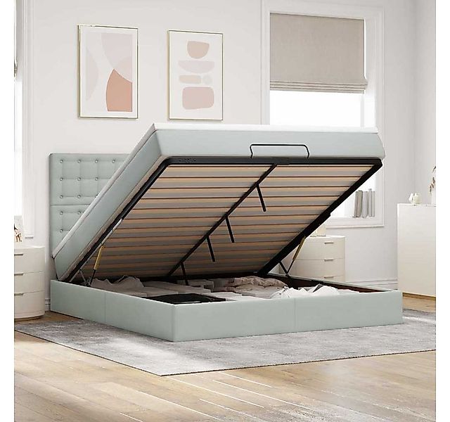 vidaXL Bett, Ottoman-Bett mit Matratzen & LEDs Hellgrau 160x200 cm Samt günstig online kaufen