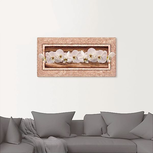 Artland Leinwandbild "Weiße Orchideen braun gold" Blumen 1 Stk. tlg. auf Ke günstig online kaufen