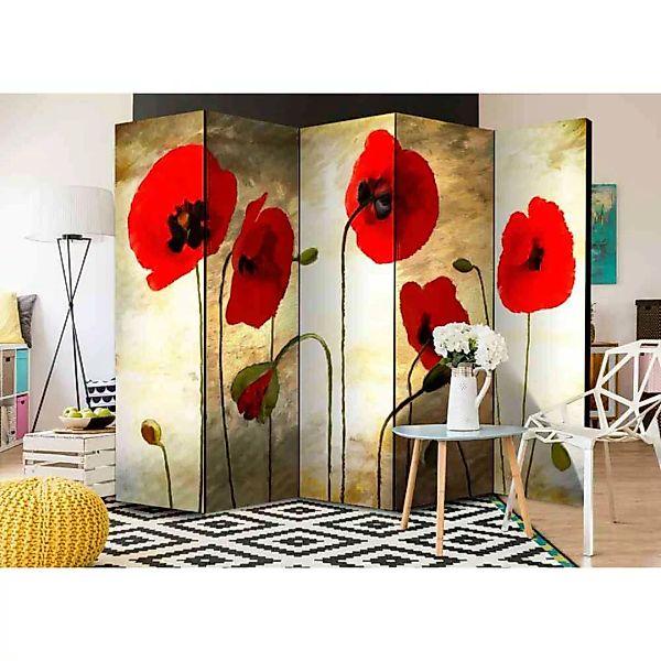 5-teiliger Paravent mit Mohnblumen Motiv 225 cm breit günstig online kaufen