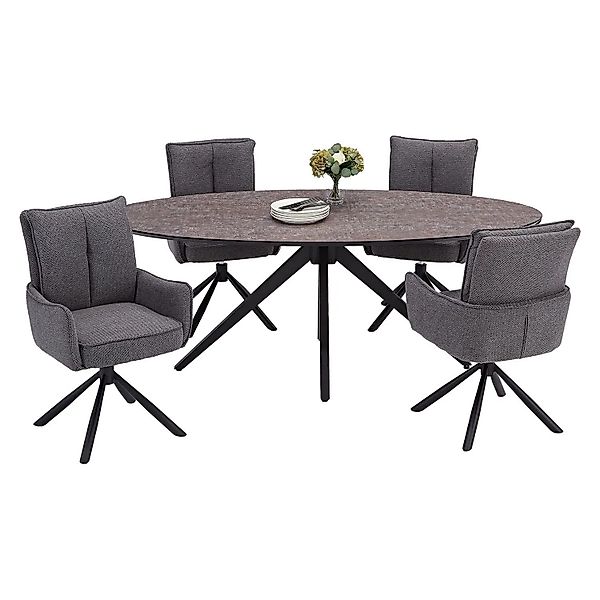 Homestyle4u Essgruppe mit 4 Stühlen Drehbar Anthrazit Esstisch Oval 3007 günstig online kaufen