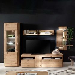 Wohnwand massiv in Eiche Bianco 310 cm breit (vierteilig) günstig online kaufen