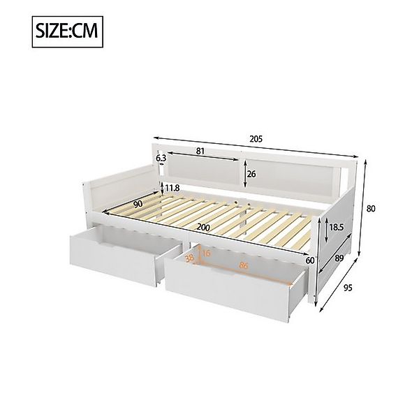 Flieks Daybett, Kinderbett Massivholz Tagesbett Schlafsofa 90x200cm mit 2 S günstig online kaufen