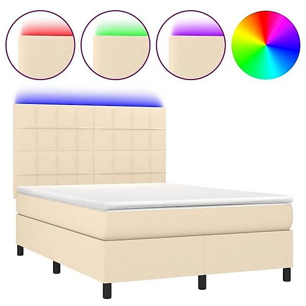 vidaXL Boxspringbett Boxspringbett mit Matratze LED Creme 140x200 cm Stoff günstig online kaufen