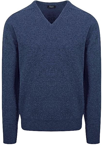 William Lockie Pullover Lamwolle V-Ausschnitt Indigo Blau - Größe XL günstig online kaufen