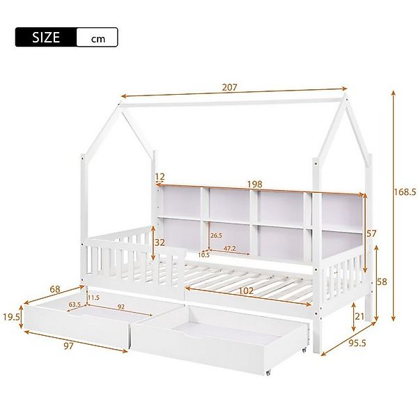 HAUSS SPOLE Kinderbett 90x200cm Kinderbett mit Ablageregal und zwei großen günstig online kaufen
