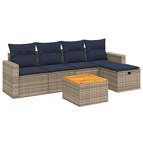 vidaXL 6-Tlg Gartensofa-Set mit Kissen Grau Polyrattan 3264834 günstig online kaufen