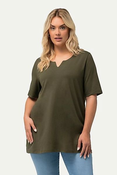 Ulla Popken Rundhalsshirt T-Shirt A-Linie Tunika-Ausschnitt Halbarm günstig online kaufen