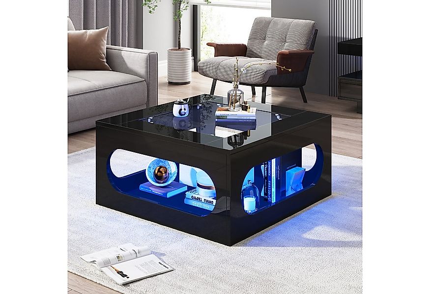Merax Couchtisch hochglanz Sofatisch Beistelltisch mit LED-Beleuchtung inkl günstig online kaufen