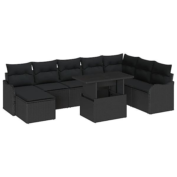 vidaXL Garten-Sofa-Set mit Kissen 9-Tlg Schwarz Poly Rattan 3348519 günstig online kaufen