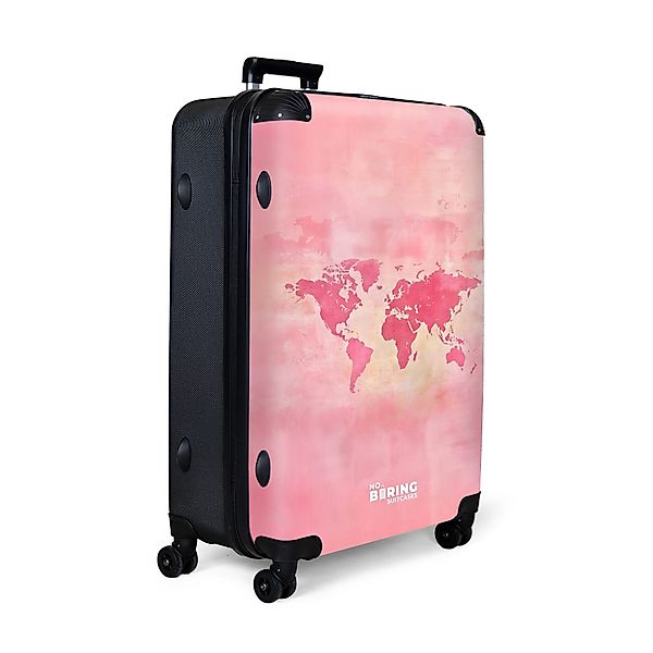 NoBoringSuitcases.com© Hartschalen-Trolley Weltkarte - Rosa - günstig online kaufen