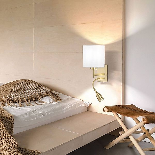 Wandlampe Dreamer LED-Lesearm messing/Chintz weiß günstig online kaufen