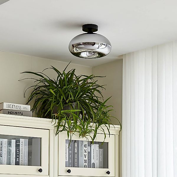 Lindby Deckenleuchten Zehra, Glas Schwarz IP20, 1 x 15 W LED günstig online kaufen