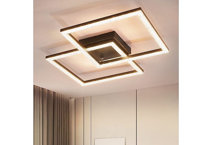 Nettlife LED Deckenleuchte Wohnzimmer Kristall Schwarz 3000K Modern Eckig M günstig online kaufen