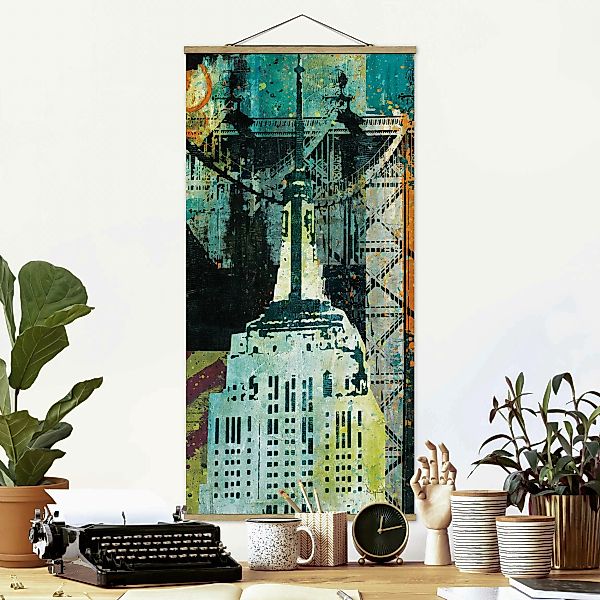 Stoffbild mit Posterleisten NY Graffiti Empire State Building günstig online kaufen