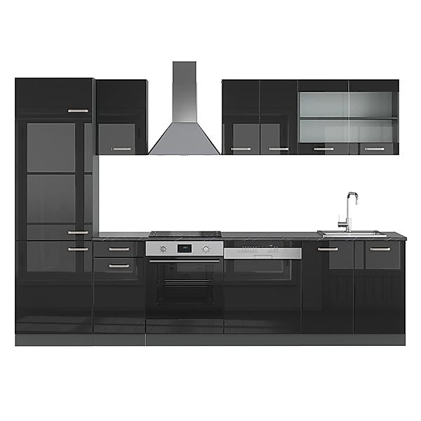 Vicco R-Line Küchenzeile Schwarz Hochglanz/Anthrazit 300 cm AP Anthrazit günstig online kaufen