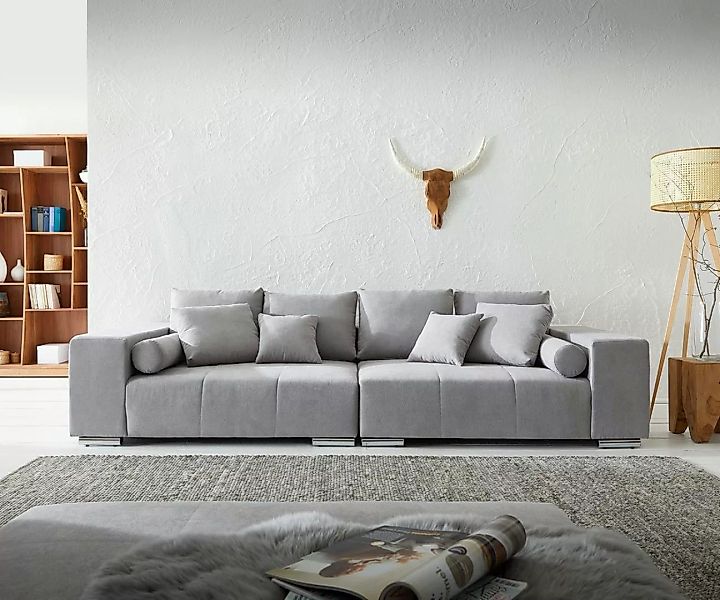 DELIFE Big-Sofa Marbeya, Grau 285x115 cm mit 10 Kissen Big-Sofa günstig online kaufen