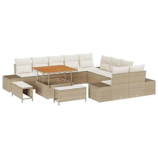 vidaXL Gartensofa-Set mit Kissen mit Speicher 13 Stk Beige Poly Rattan 3364 günstig online kaufen