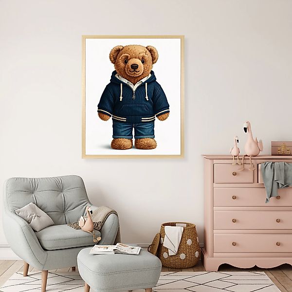 queence Bild mit Rahmen "Teddy Bär mit Jeans und Hoody" Bär  Bären  Fashion günstig online kaufen