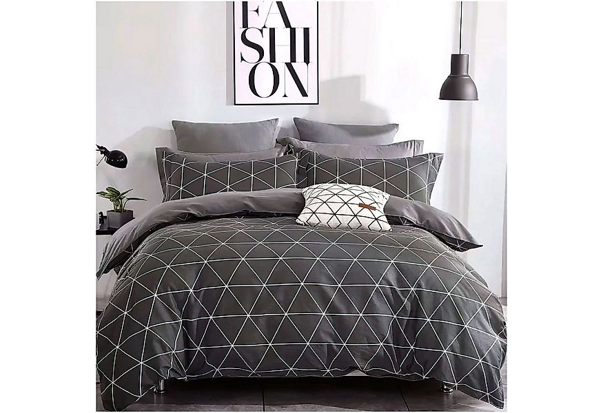 KEAYOO Bettwäsche Linienmuster aus Dreiecken, 4 teilig, Grau Bettwäsche Bau günstig online kaufen