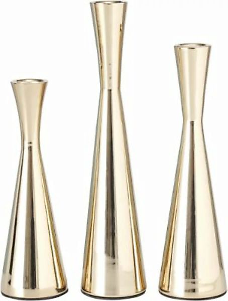 BOLTZE "3-tlg. Kerzenständer Set ""Cone"" H20-26cm" gold günstig online kaufen