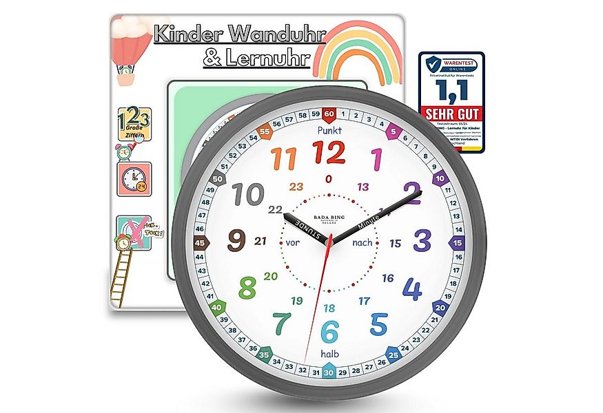 Bada Bing Wanduhr Lernuhr für Kinder 25cm Ø Uhr zum Lernen der Uhrzeit Kind günstig online kaufen
