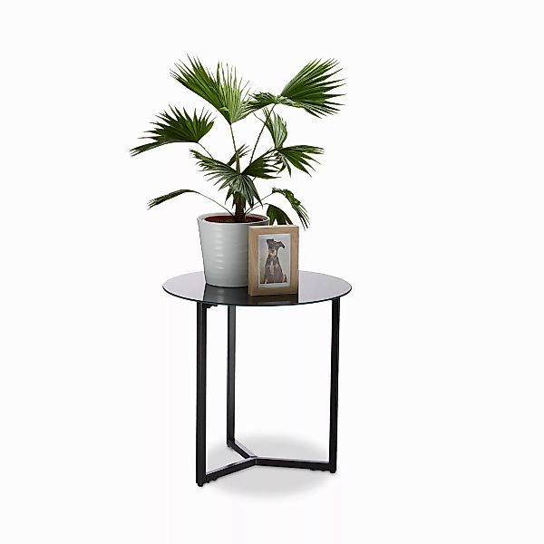 relaxdays Beistelltisch Glas Metall rund, Schwarz günstig online kaufen