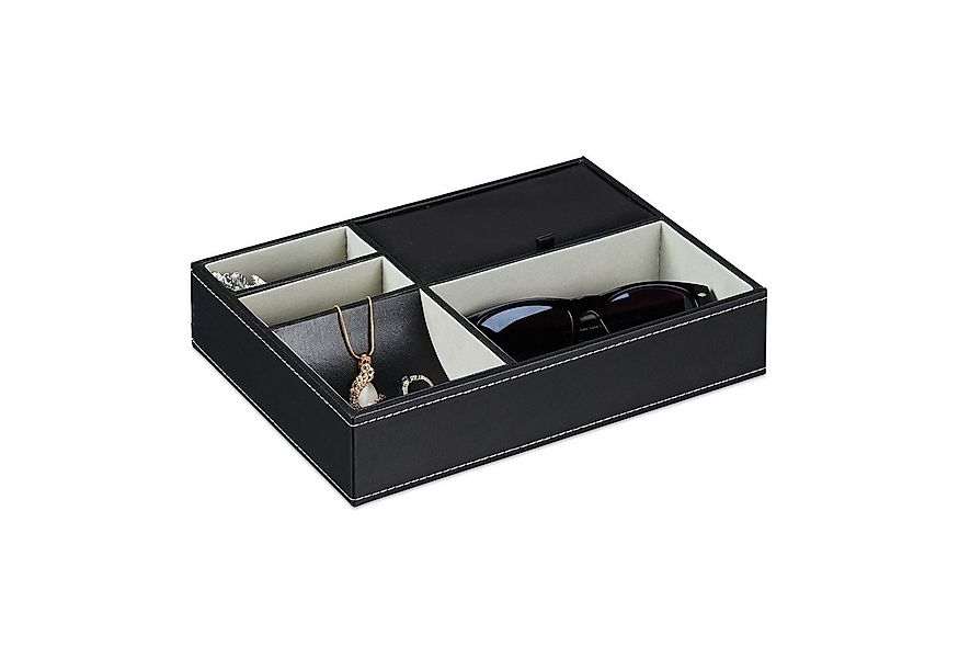 relaxdays Schmuckkasten Schmucktablett in Lederoptik, schwarz günstig online kaufen