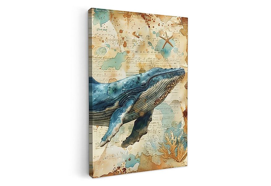 OneMillionCanvasses® Leinwandbild Vintage - Wal - Aquarell - Blau - Meerest günstig online kaufen