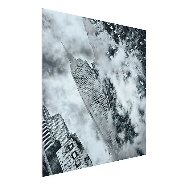 Alu-Dibond Bild Schwarz-Weiß - Quadrat Fassade des Empire State Buildings günstig online kaufen