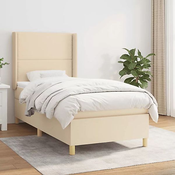 vidaXL Boxspringbett Boxspringbett mit Matratze Creme 100x200 cm Stoff Bett günstig online kaufen