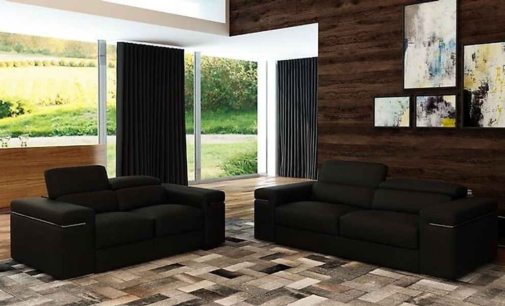 JVmoebel Sofa Graue Sofagarnitur 3+2 Sitzer Ledercouche Sofas Polster Neu, günstig online kaufen