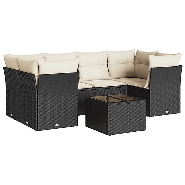 vidaXL 7-Tlg Garten-Sofagarnitur mit Kissen Schwarz Poly Rattan 3249105 günstig online kaufen