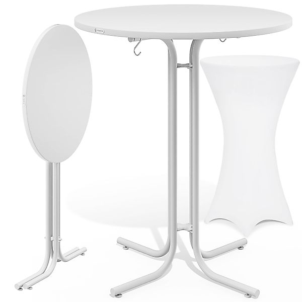 Stehtisch Weiß 110x70cm + Stehtischhusse Weiß Ø70cm günstig online kaufen