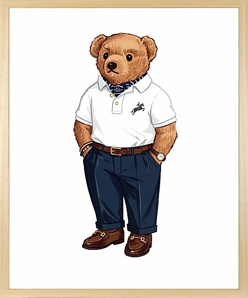 queence Bild mit Rahmen "Vintage Polo Club Teddy Bär" Bär  Bären  Fashion günstig online kaufen
