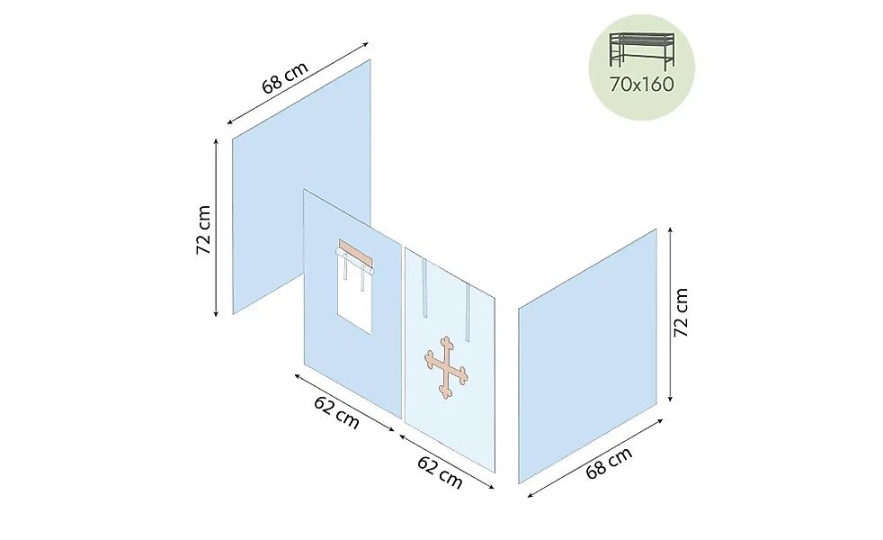 Hoppekids Vorhang für Spielbett 70x160  Fairytale Knight ¦ blau ¦ Maße (cm) günstig online kaufen