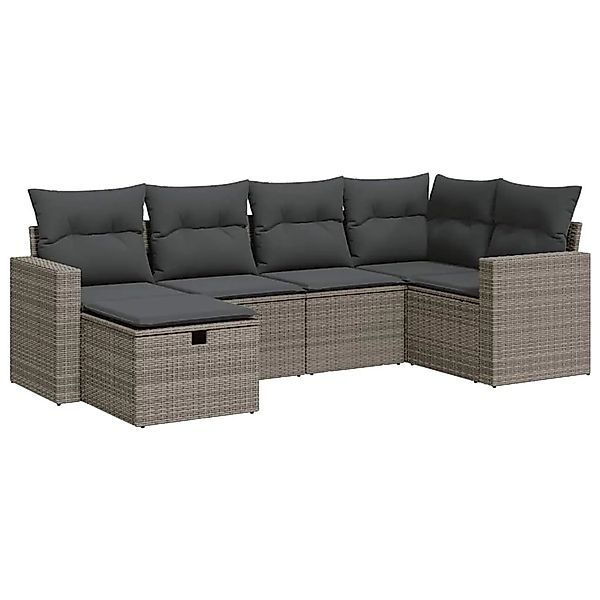 vidaXL 6-Tlg Garten-Sofagarnitur mit Kissen Grau Poly Rattan 3325386 günstig online kaufen