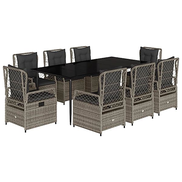 vidaXL 9-Tlg Garten-Essgruppe mit Kissen Grau Poly Rattan 3262991 günstig online kaufen
