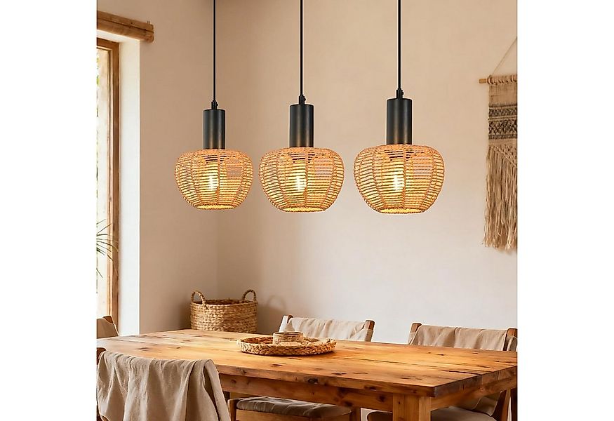 Nettlife Pendelleuchte Retro Boho Schwarz Hängelampe aus Rattan 1/3 flammig günstig online kaufen