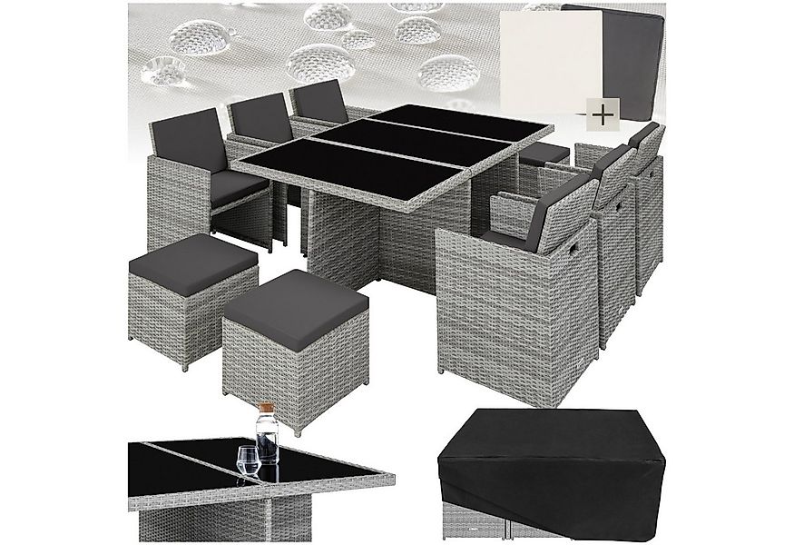 tectake Sitzgruppe Rattan Sitzgruppe, (Set., 12-tlg), Umklappbare Rückenleh günstig online kaufen