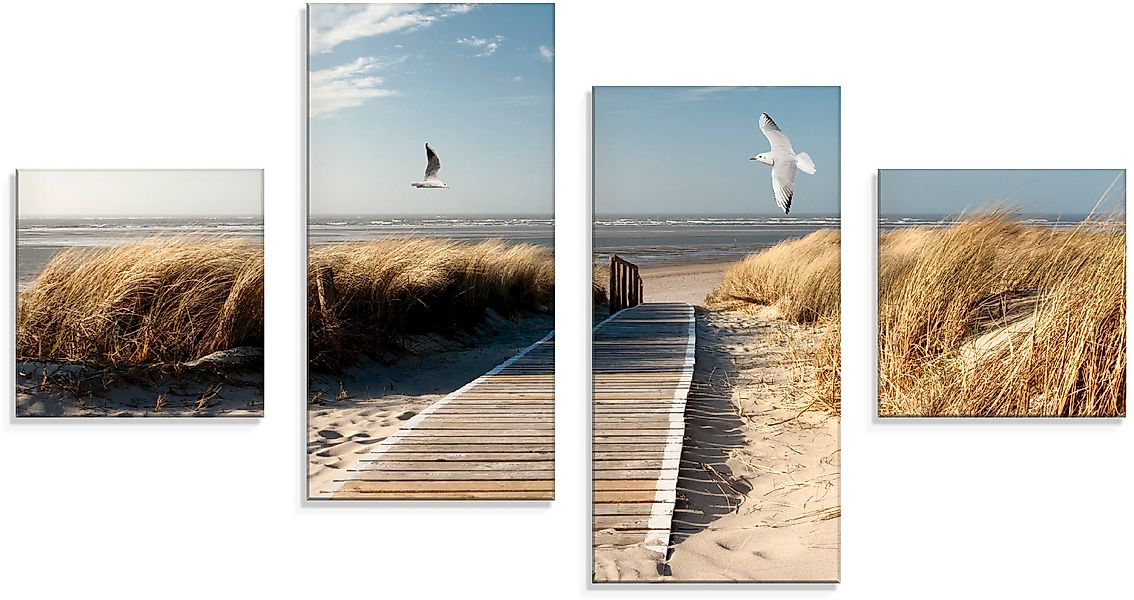 Artland Glasbild "Nordseestrand auf Langeoog mit Möwen", Strand, (4 St.), i günstig online kaufen