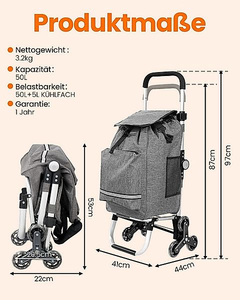 HOMECALL Einkaufstrolley 55L Treppensteiger Klappbarer Einkaufsroller mit K günstig online kaufen