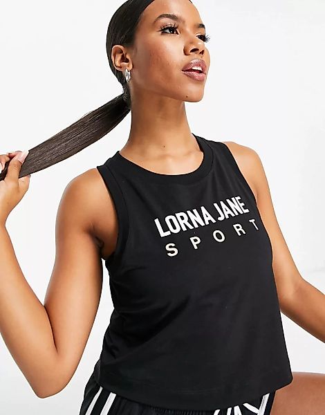 Lorna Jane – Trägertop mit Logo in Schwarz günstig online kaufen