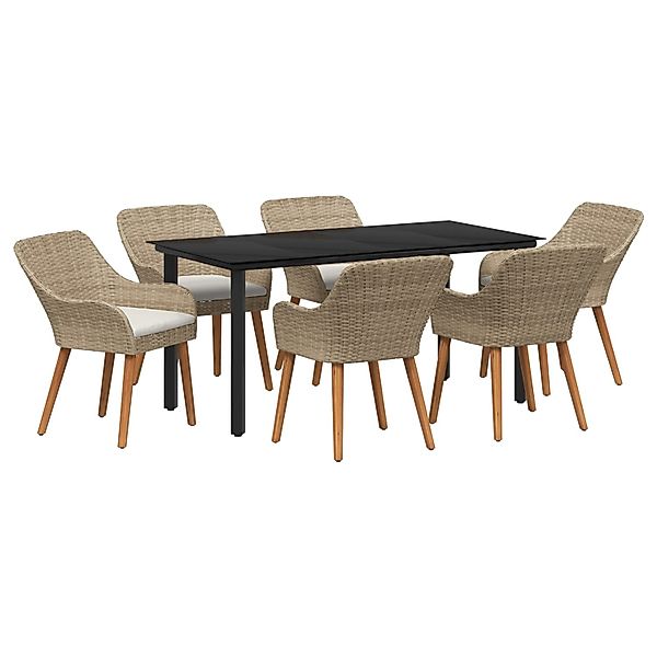 vidaXL 7-Teiliges Garten Esstischset Beige Poly Rattan 3261702 günstig online kaufen