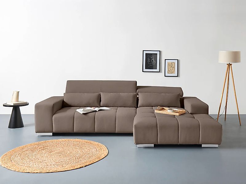 COTTA Ecksofa "Orion L-Form" mit 2x Kopfteilverstellung & 3 Nierenkissen günstig online kaufen