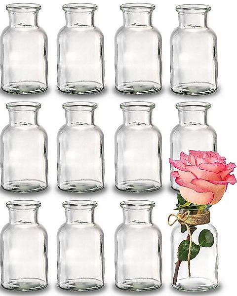 Praknu Tischvase 12 Mini Glasvasen - 10 cm hoch - Inklusive Juteschnur - Vi günstig online kaufen